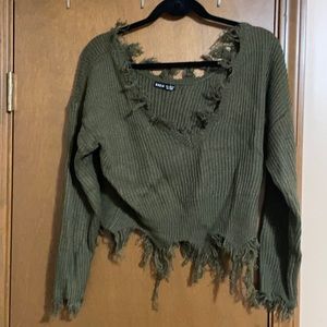 Shein Medium Green distressed sweater